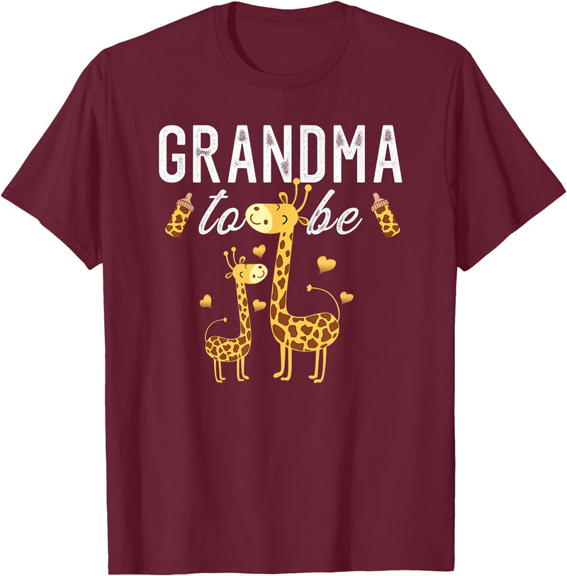 Giraffe Baby Shower Party Ideas For Grandma To Be Grandma To Be Giraffe Baby Shower Cute T-Shirt - Burgundy