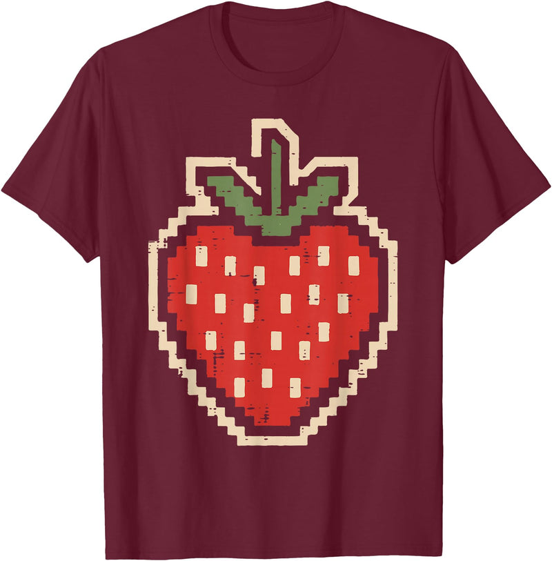 Halloween Shirts For Women Men Kids Boys Girls Halloween Pixel Strawberry 80s Video Game Costume Men Women T-Shirt - Burgundy