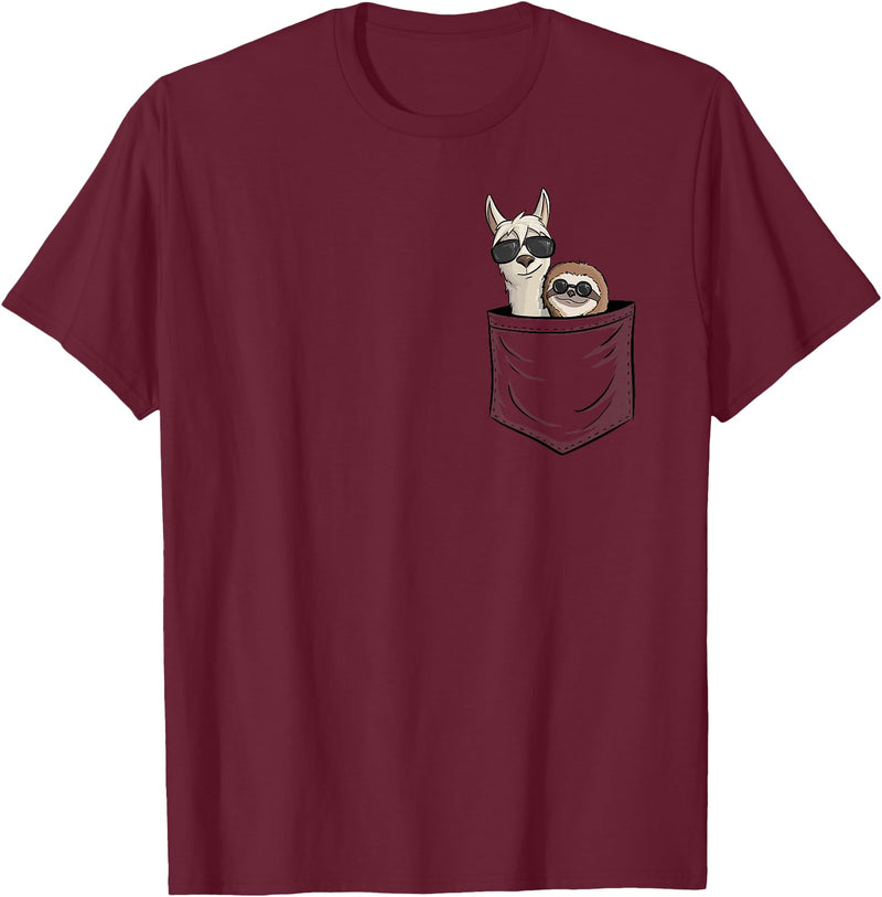 Llama Alpaca Gifts By Skizzenmonster Hipster Llama & Sloth With Sunglasses T-Shirt - Burgundy