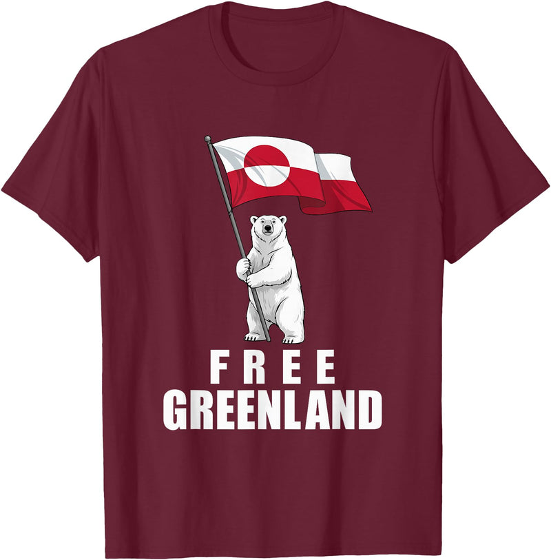 Free Greenland Shirts For Men Women Free Greenland Bear with Flag Greenlanders Kalaallit T-Shirt - Burgundy