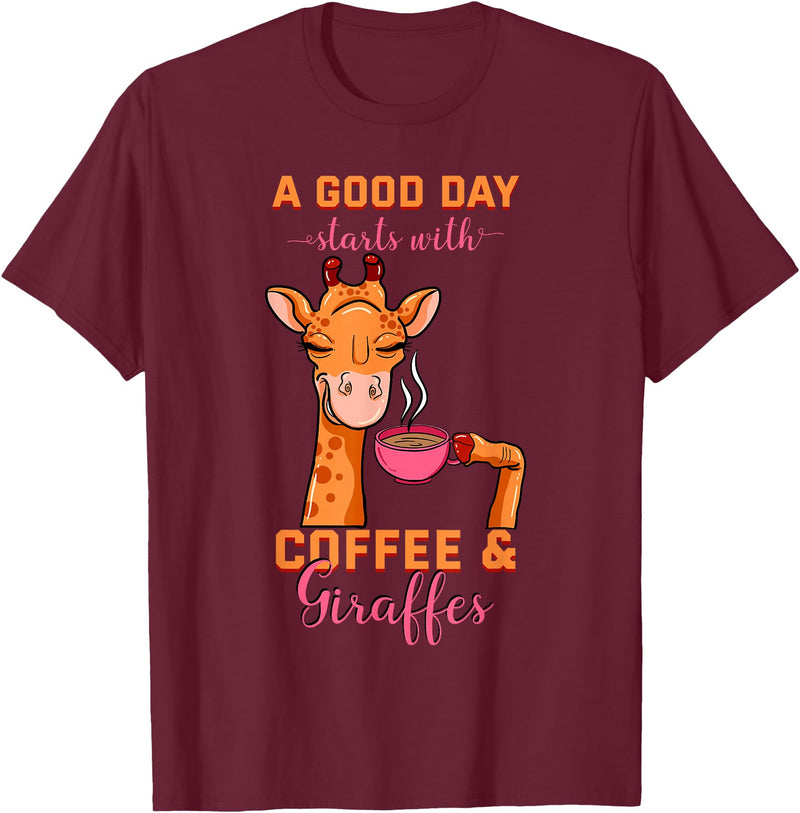 Cute Coffee Giraffe Apparel Coffee Giraffe Mug Animal Cappuccino Espresso Beans Gift T-Shirt - Burgundy