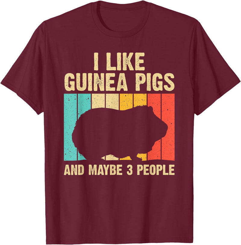 Cool Vintage Guinea Pig Gift Domestic Cavy Animal Funny Guinea Pig Design For Men Women Kids Guinea Pig Lovers T-Shirt - Burgundy
