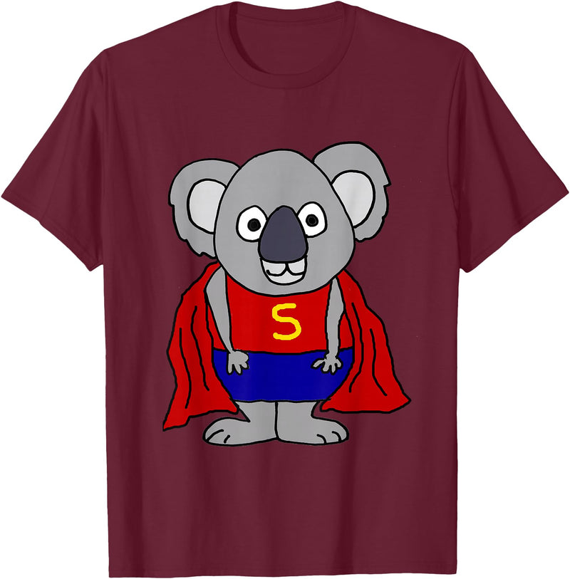 Smileteesall Funny Koala Bear Superhero Cartoon T-Shirt - Burgundy