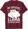 Llama Sleeping Wear Kids, Women & Men Official Sleeping Shirt Sleep Shirt Pajama Naps PJ Llama T-Shirt - Burgundy