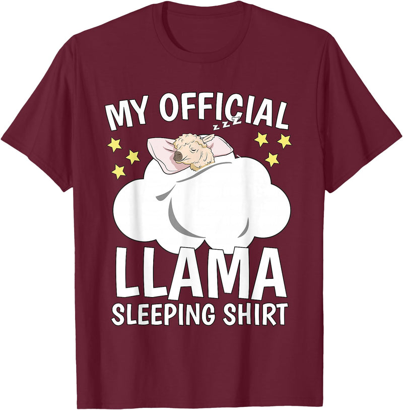 Llama Sleeping Wear Kids, Women & Men Official Sleeping Shirt Sleep Shirt Pajama Naps PJ Llama T-Shirt - Burgundy
