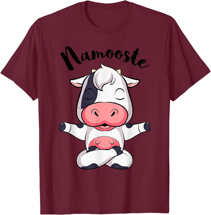AdnDesigns Co. Funny Cow Yoga Shirts & Gifts Namoostee Cow Shirt Women Girls Cow Lover Gifts Namaste Yoga T-Shirt - Burgundy