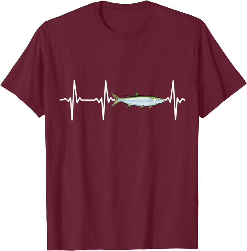 Tarpon Gift Co. Tarpon Heartbeat for Saltwater Fishing Lovers T-Shirt - Burgundy