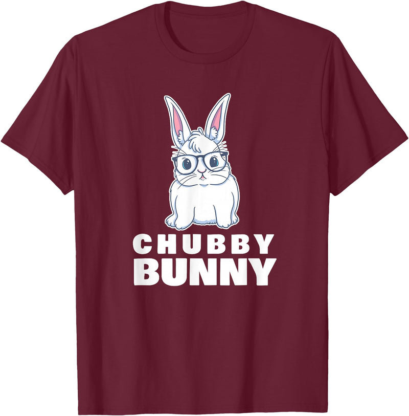 Chubby Bunny Cute Rabbit Love Fat T-Shirt in Burgundy