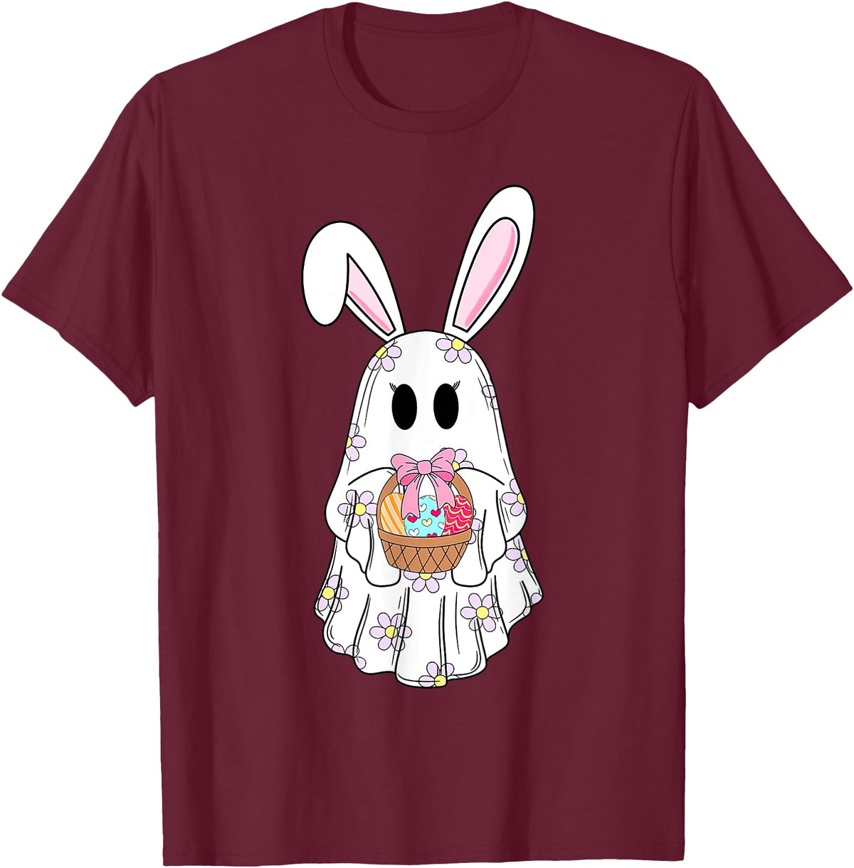 Cute Ghost Bunny Ghost Rabbit Easter Day Rabbit Lover T-Shirt in Burgundy