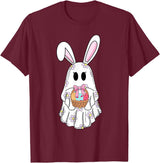 Cute Ghost Bunny Ghost Rabbit Easter Day Rabbit Lover T-Shirt in Burgundy