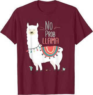 No Prob llama Shirt, No Problama Funny Lama Tee Lamaste T-Shirt - Burgundy