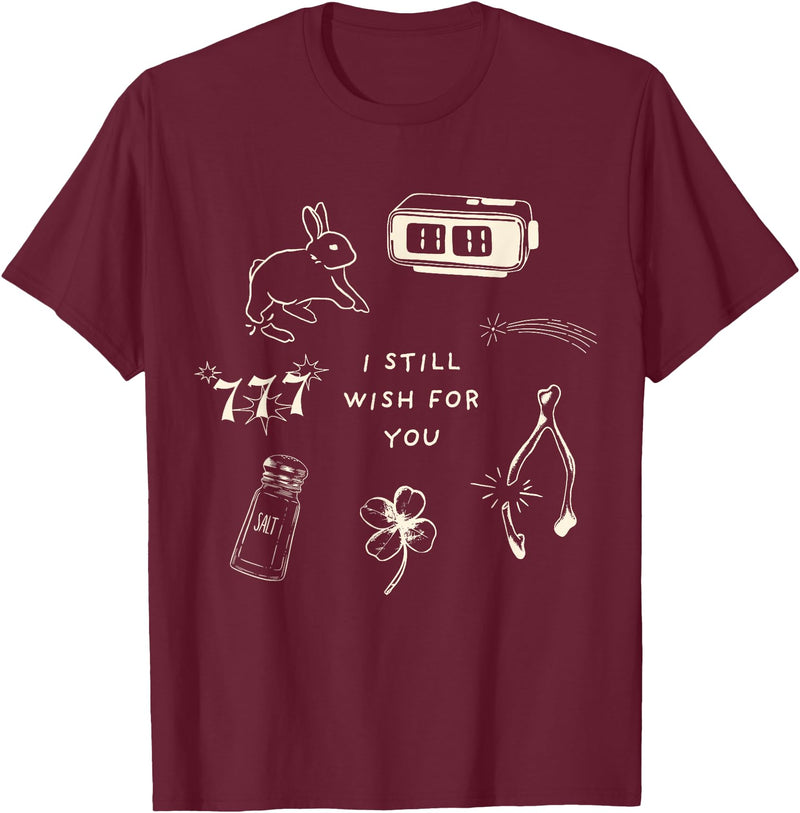 I Still Wish for You Lucky Rabbit 1111 Stars Clover Signs T-Shirt in Burgundy
