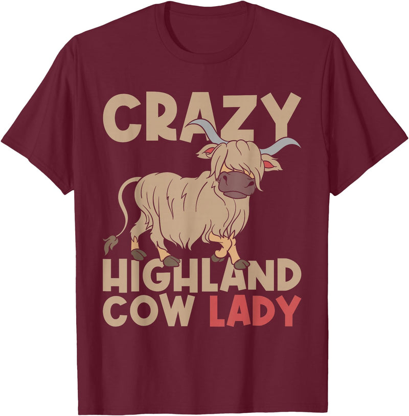 Scottish Animal Hairy Highland Cow Gift Crazy Highland Cow Lady Women Farmer Scottish Highland Cow T-Shirt - Burgundy