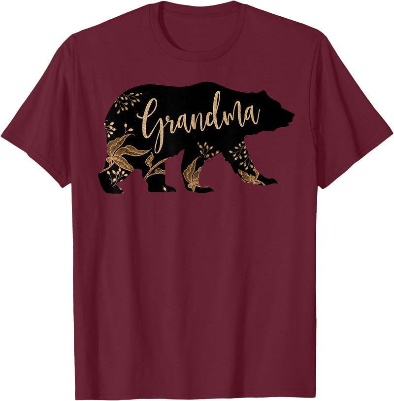 Fandy Family Floral Grandma Bear T Shirt Grandma Mother's Day Women Gift T-Shirt - Burgundy