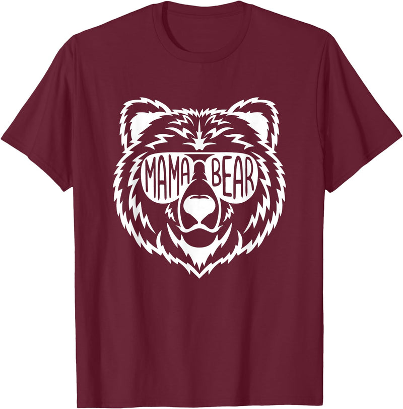 Funny Mothers Mama Bear Face Mama Bear Face Sunglasses Mother Mom Mommy T-Shirt - Burgundy
