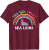 Rainbow Sea lions Outfit for toddler Girl Kids this Girl Loves Sea lions Cute Rainbow Silhouette T-Shirt - Burgundy