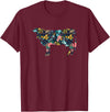 Cow Floral Silhouette Cattle Farm Lover Floral Cow Silhouette Womens Girls Cow Farm Animal T-Shirt - Burgundy