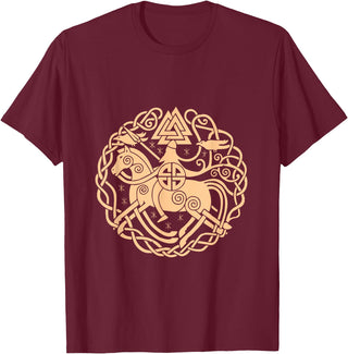Thor Scandinavia Axe Celtic Raven Runes Norway Viking Symbols Horse Valhalla Scandinavia Raven Gift T-Shirt - Burgundy