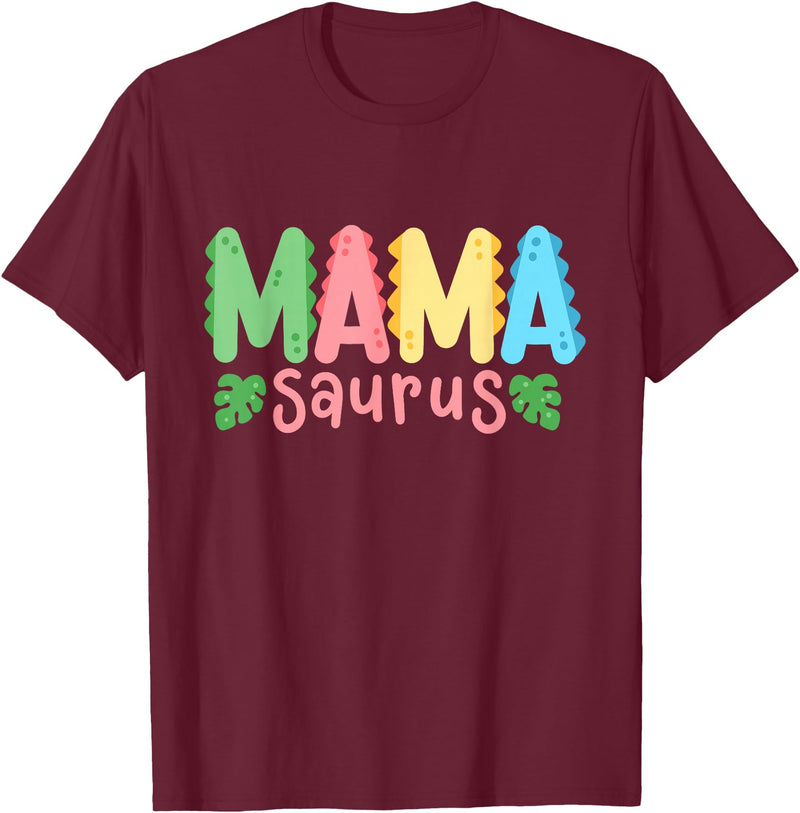 Kids Dinosaur Birthday Party Squad Outfit Mama Saurus Children's Dinosaur Birthday Party Family Matching T-Shirt - Burgundy