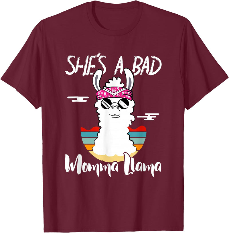 Shes a Bad Momma Llama - Mama Mom - DressedForDuty She's a Bad Momma Llama - Mama Funny - Vintage Mom Gift T-Shirt - Burgundy