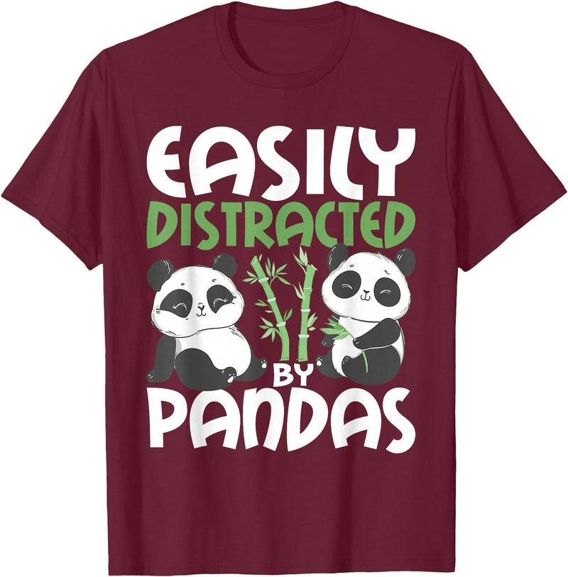 Panda Lover Shirts Easily Distracted By Pandas - Cute Kawaii Panda Bear T-Shirt - Burgundy