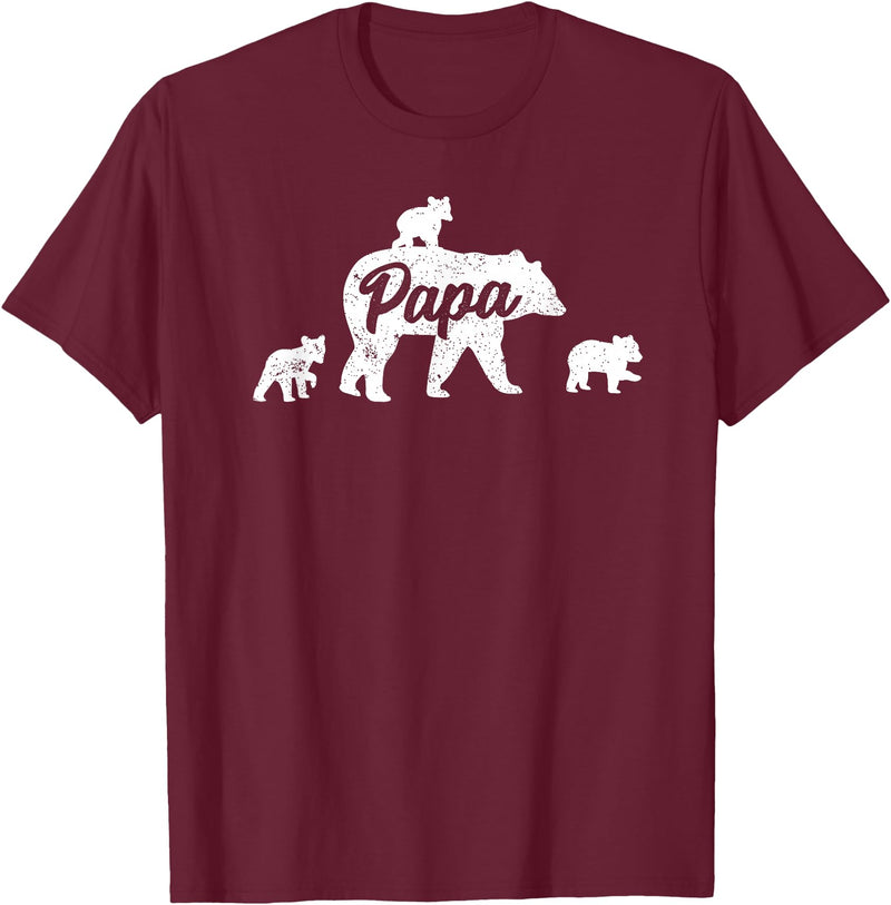 Matching Bear Family Shirt Apparel Vintage Papa Bear 3 Cubs Father's Day T-Shirt - Burgundy