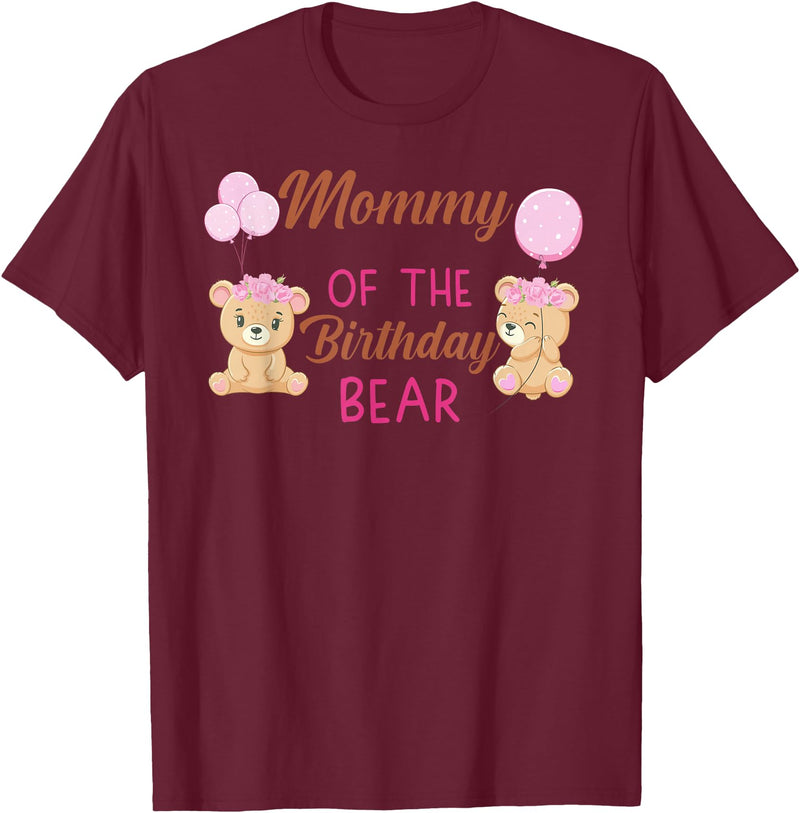 Family Birthday Bear Gifts Mommy of The Birthday for Girl Bear 1st Birthday Party Girl T-Shirt - Burgundy