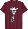 Giraffe with Glasses Zoo Animal Giraffe with Glasses for Zoo Animal Lovers T-Shirt - Burgundy