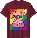 LGBTQ Flag Gay Pride Month Rainbow Pig With LGBT Glasses T-Shirt - Burgundy