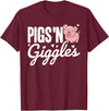 The Cute Pig Farming Apparel Co. Pigs 'n Giggles Funny Farm Pig Farmer Pigs Women Girls T-Shirt - Burgundy