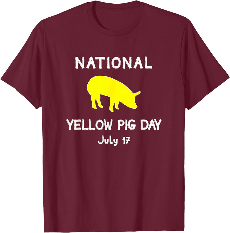 Porker Apparel Co National Yellow Pig Day T-Shirt - Burgundy