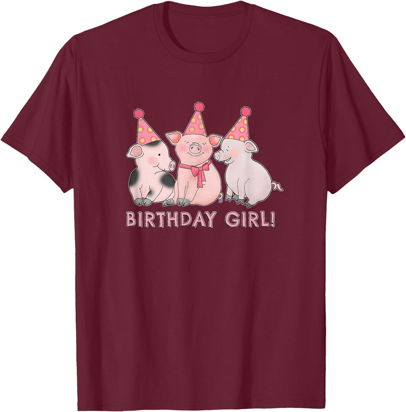 I Love Pigs Birthday Girl Happy Pig Lover T-Shirt - Burgundy
