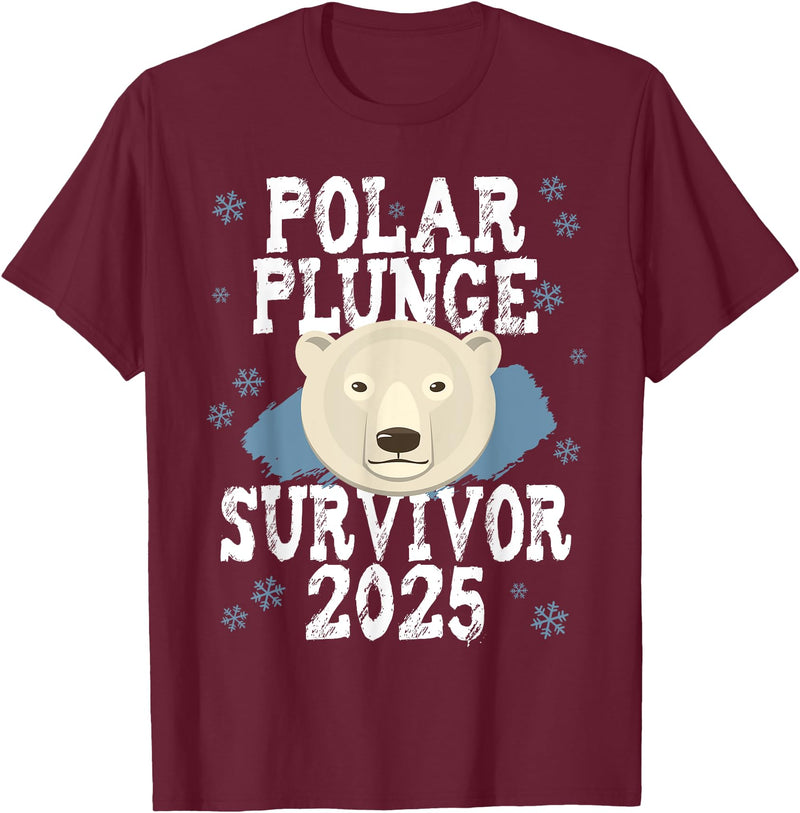 Take The Plunge Designs Unisex-Adult Black Polar Bear T-Shirt - Small - Short Sleeve - Crew Neck - Winter - 1 Count - Burgundy