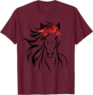 Horse Bandana Tee For Women Girls Tee Horse Bandana Tee for Horseback Riding Horse Lover T-Shirt - Burgundy
