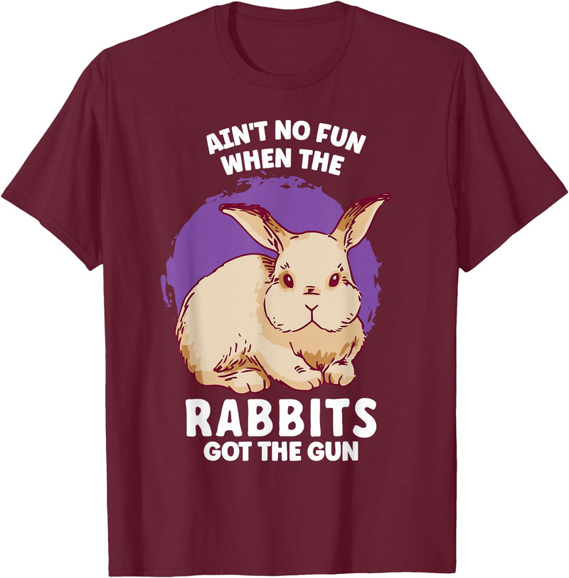Ain't No Fun When the Rabbits Got the Gun Jumpy Rabbits T-Shirt in Burgundy