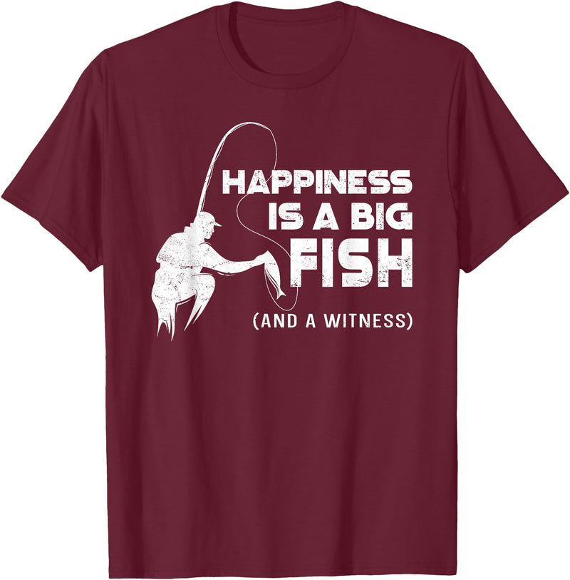 Fishing Fisherman Fisher DA0 Fishing Vintage Happiness Is A Big Fish And A Witness T-Shirt - Burgundy