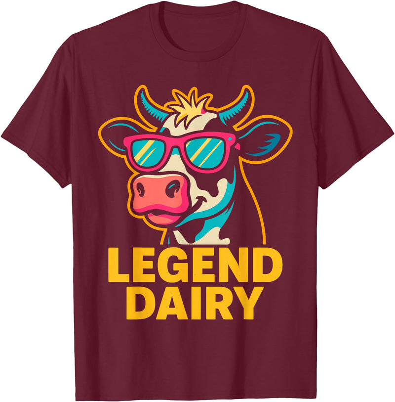 Legend Dairy Funny Cow Farmer Apparel Co. Legend Dairy Funny Farmer Cow Pun Country Graphic T-Shirt - Burgundy
