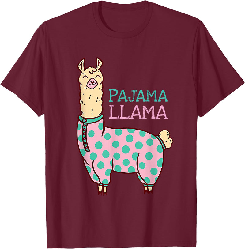 Cool Llama lovers Pyjama day Pajama Llama Cute Llama Pajama Alpaca Kids Women Girl T-Shirt - Burgundy