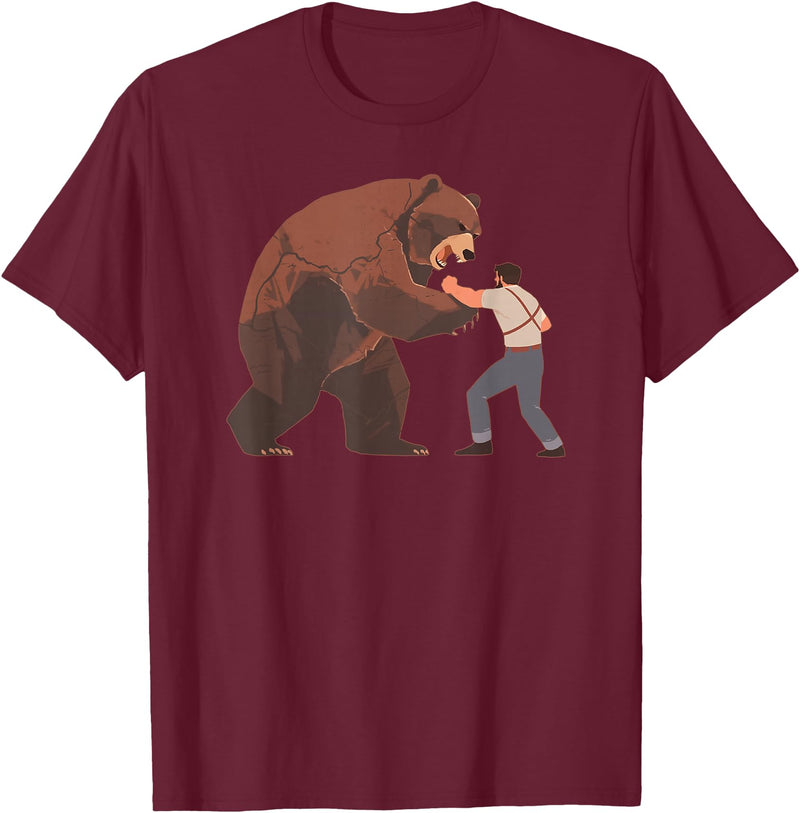 Outdoor lover funny outfits Bear Challenge - Funny Man Against Wild Bear Fighting T-Shirt - Burgundy