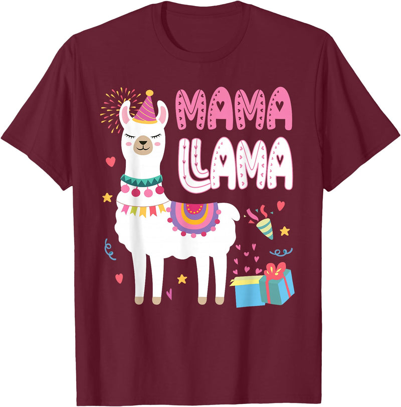 Family Matching Llama Birthday Party Supplies Mama Llama Mom Of The Birthday Llama Birthday Theme T-Shirt - Burgundy