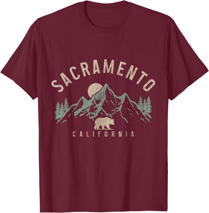 We Love Sacramento California Sacramento California Mountains Bear Nature Lover Vintage T-Shirt - Burgundy