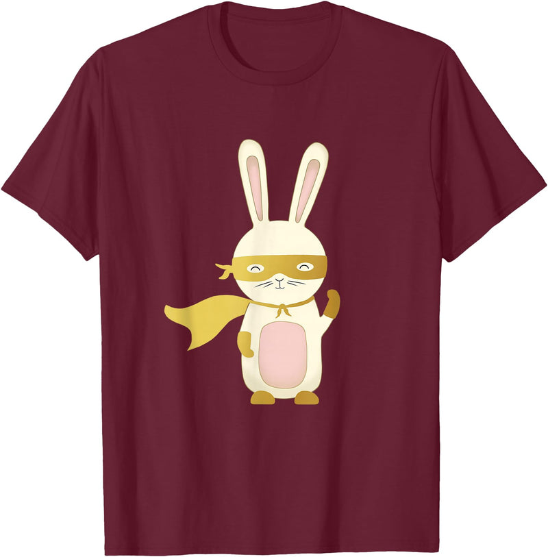 Super Rabbit for Men Women and Children - the Golden Hero T-Shirt in Burgundy