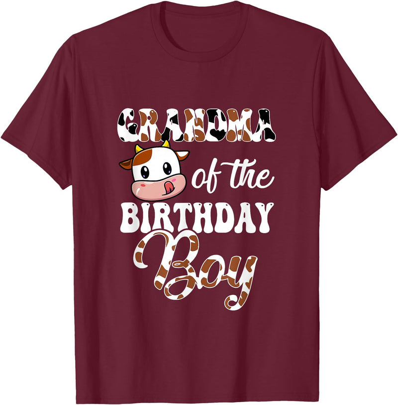 Love Family Matching Grandma Of The Birthday Boy Cow Farm 1St Birthday Boy T-Shirt - Burgundy
