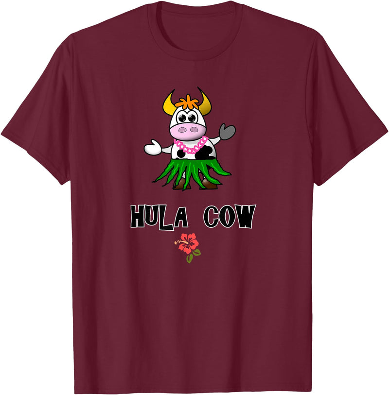 FUN DANCING ANIMALS GIFT T-SHIRTS Hawaiian Hula Dancing Cow, Funny Gift T Shirt, Dk T-Shirt - Burgundy