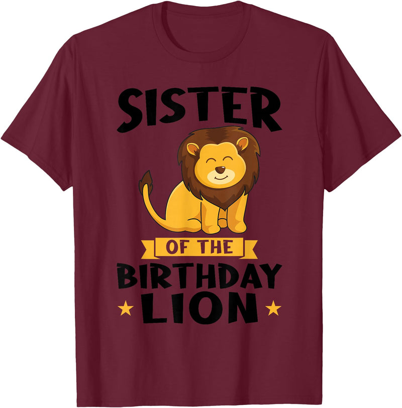 lion sister Gifts sister of the birthday lion birthday T-Shirt - Burgundy