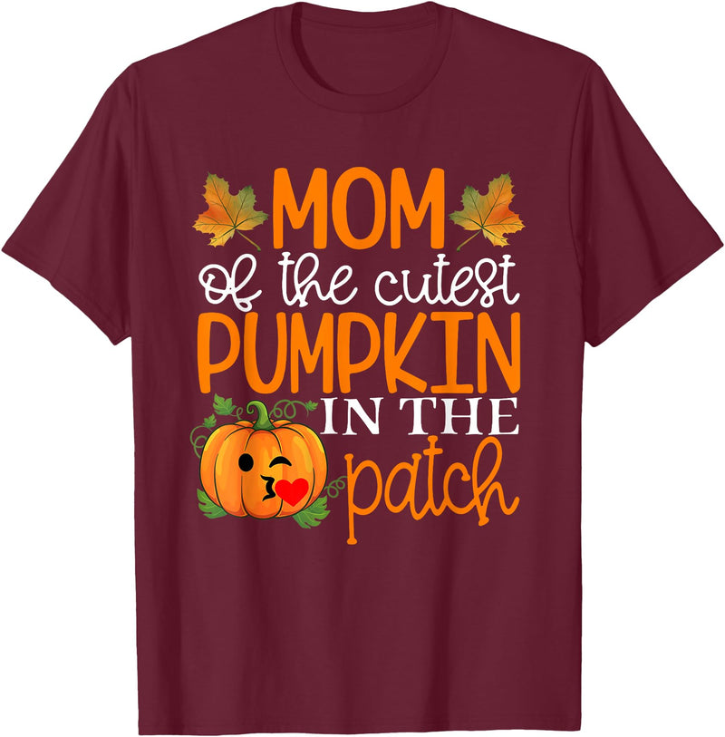 Mom of The Cutest Pumpkin Shirt Mom of The Cutest Pumpkin in The Patch Shirt Halloween T-Shirt - Burgundy