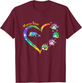 "Mama Bear" Rainbow Heart Paw Print T-Shirt