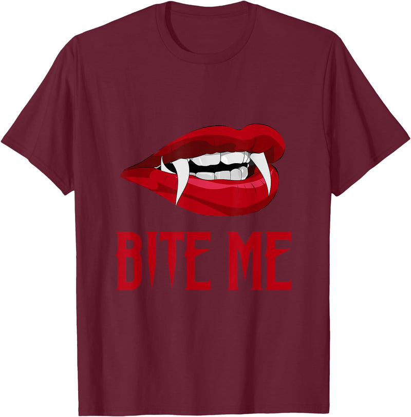 Vampire Bite Me Tees DIY Halloween Costume Tee Bite Me Shirt Vampire Teeth Easy DIY Halloween Costume T-Shirt - Burgundy