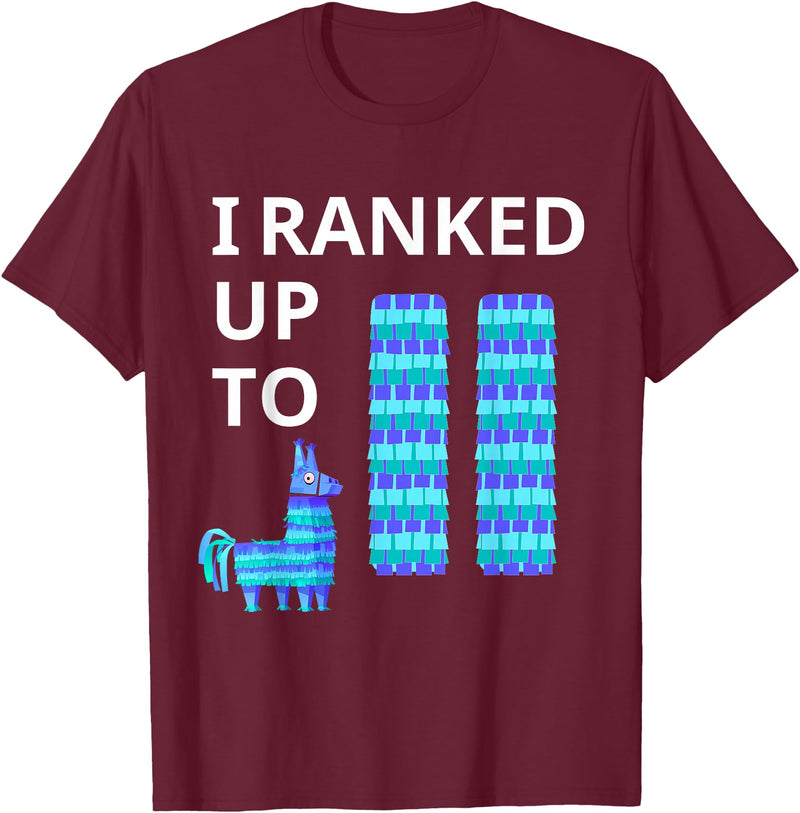 I Ranked Up To 11 Birthday Video Game Llama Piñata Birthday T-Shirt - Burgundy