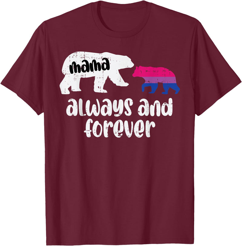 Bisexual Shirts Bi Pride Stuff Men Women Gifts Mama Bear Forever Bisexual Bi Pride Stuff Flag LGBTQ Mom T-Shirt - Burgundy